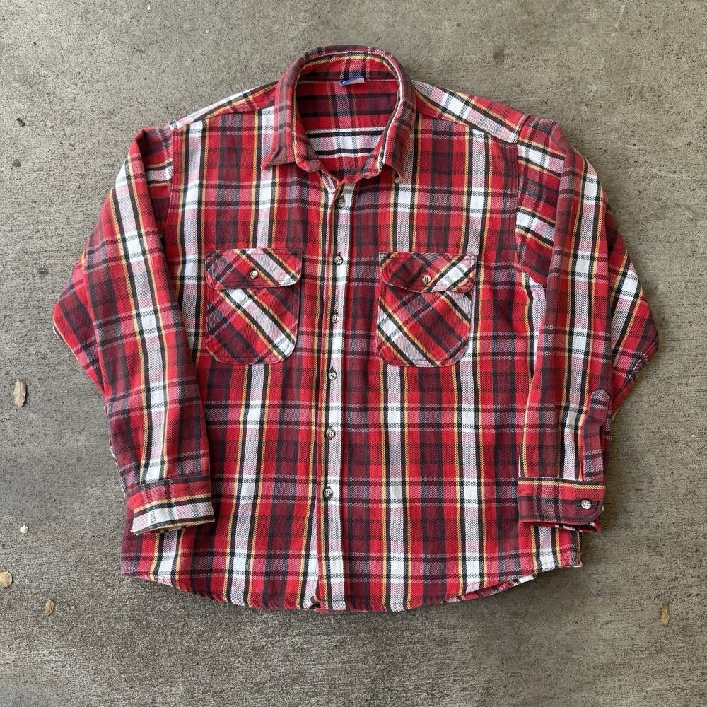 Vintage 90s Mighty Mac / Big Mac Cotton Flannel XL Red Plaid Shirt Broken In